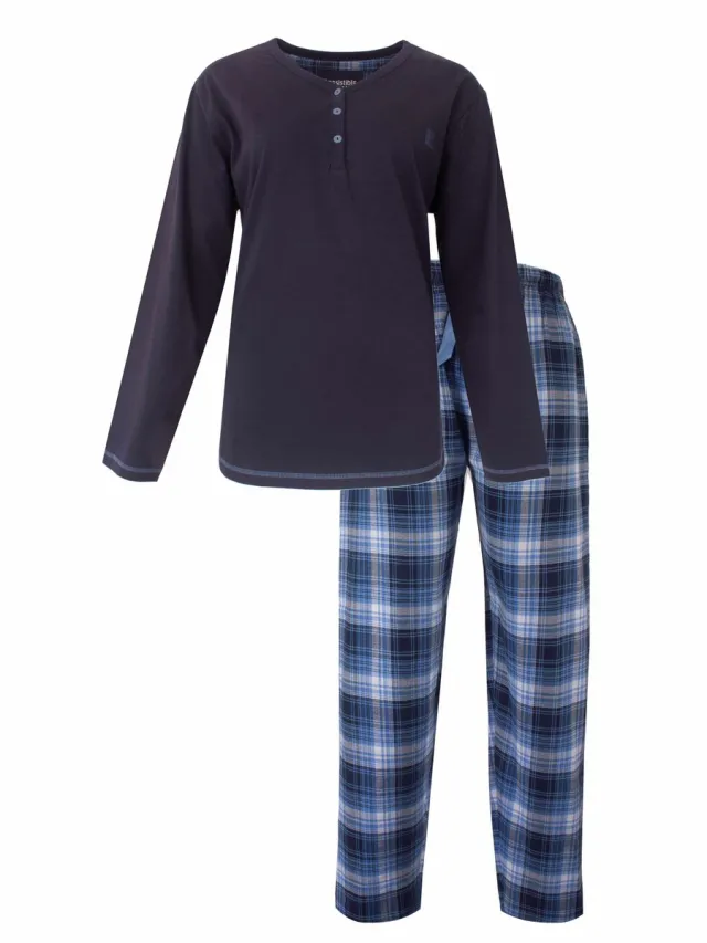 Irresistible Dames Pyjama - Lange Mouwen - Katoen - Indigo Blauw Donkerblauw
