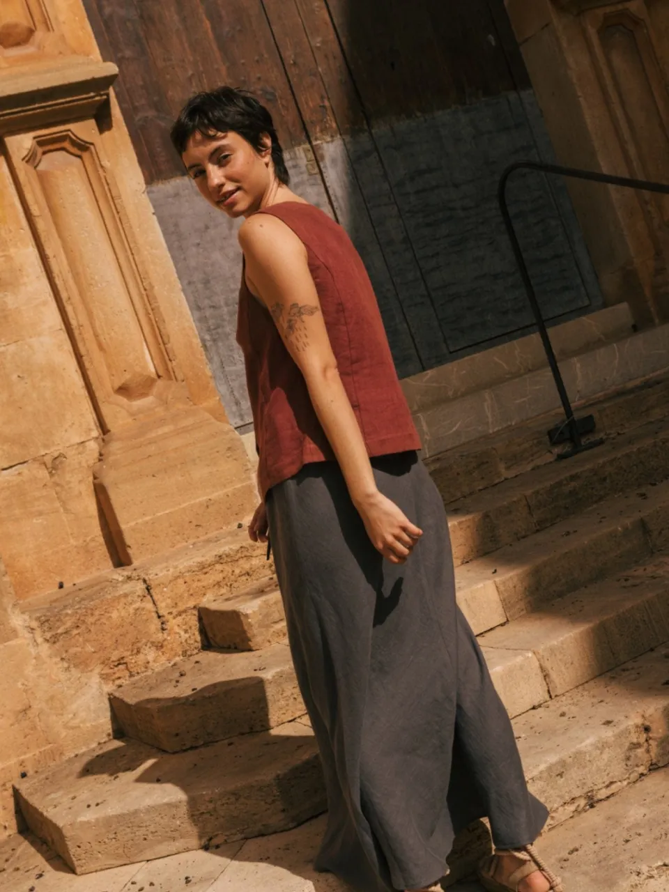 AmourLinen dames vegan Slip Rok Ciara Antraciet, foto 2