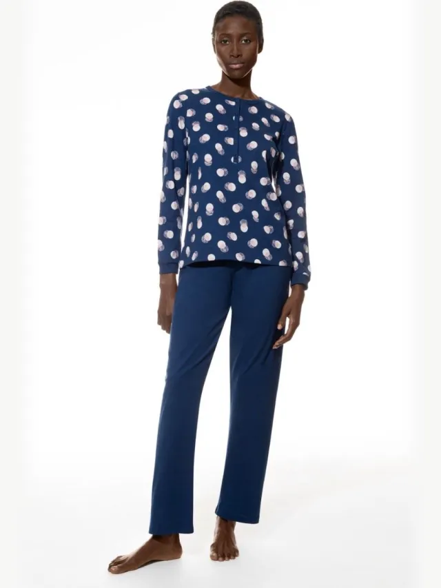Mey Female - Pyjama Serie Scribbled Dots Deep Marine
