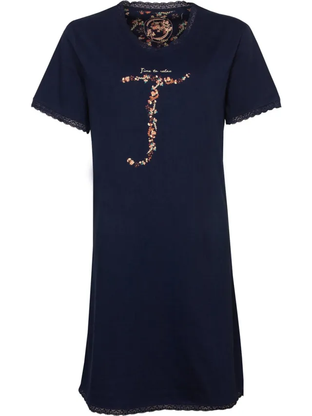 Tenderness Dames Nachthemd - Time to relax Tekst - Donker Blauw