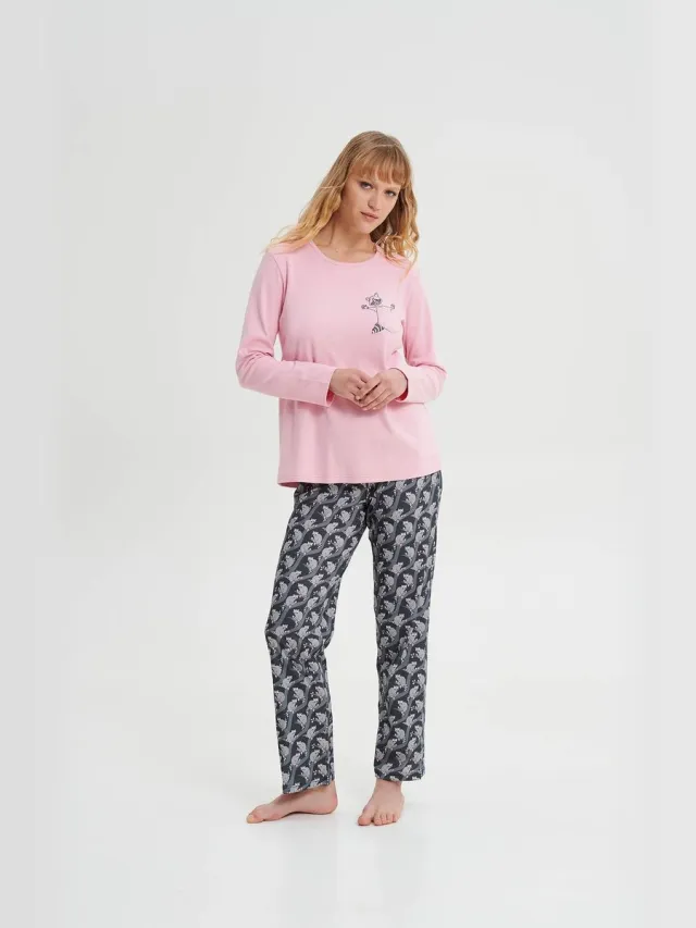 Vamp! Katoenen Pyjama Dames Volwassenen | Lange Mouw Lange Broek | Grote Maten | Pink Nectar 19460 Roze
