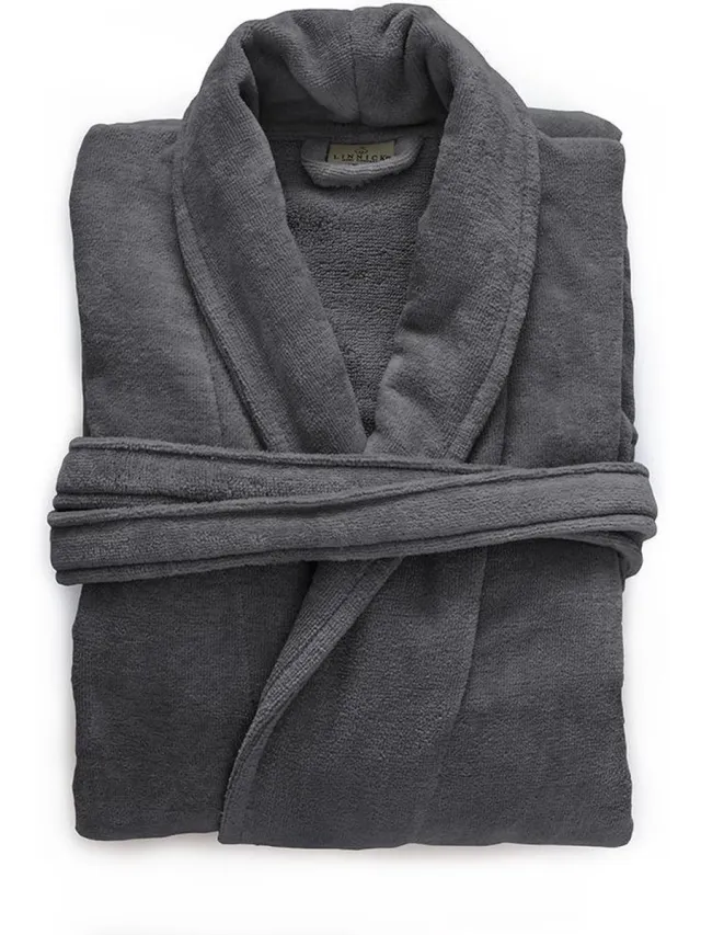 LINNICK Pure Badjas Velours - 100% Katoen - Dark Grey - Badjas Dames - Badjas Heren Donker Grijs