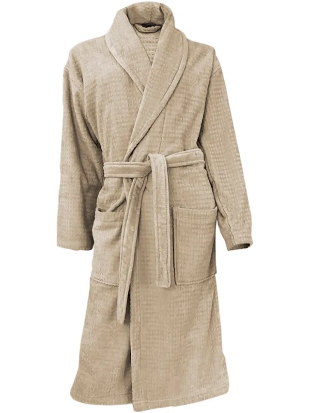 LINNICK Wafel Badjas - Badjas Velours Katoen - Sand - Badjas Dames - Badjas Heren Zand