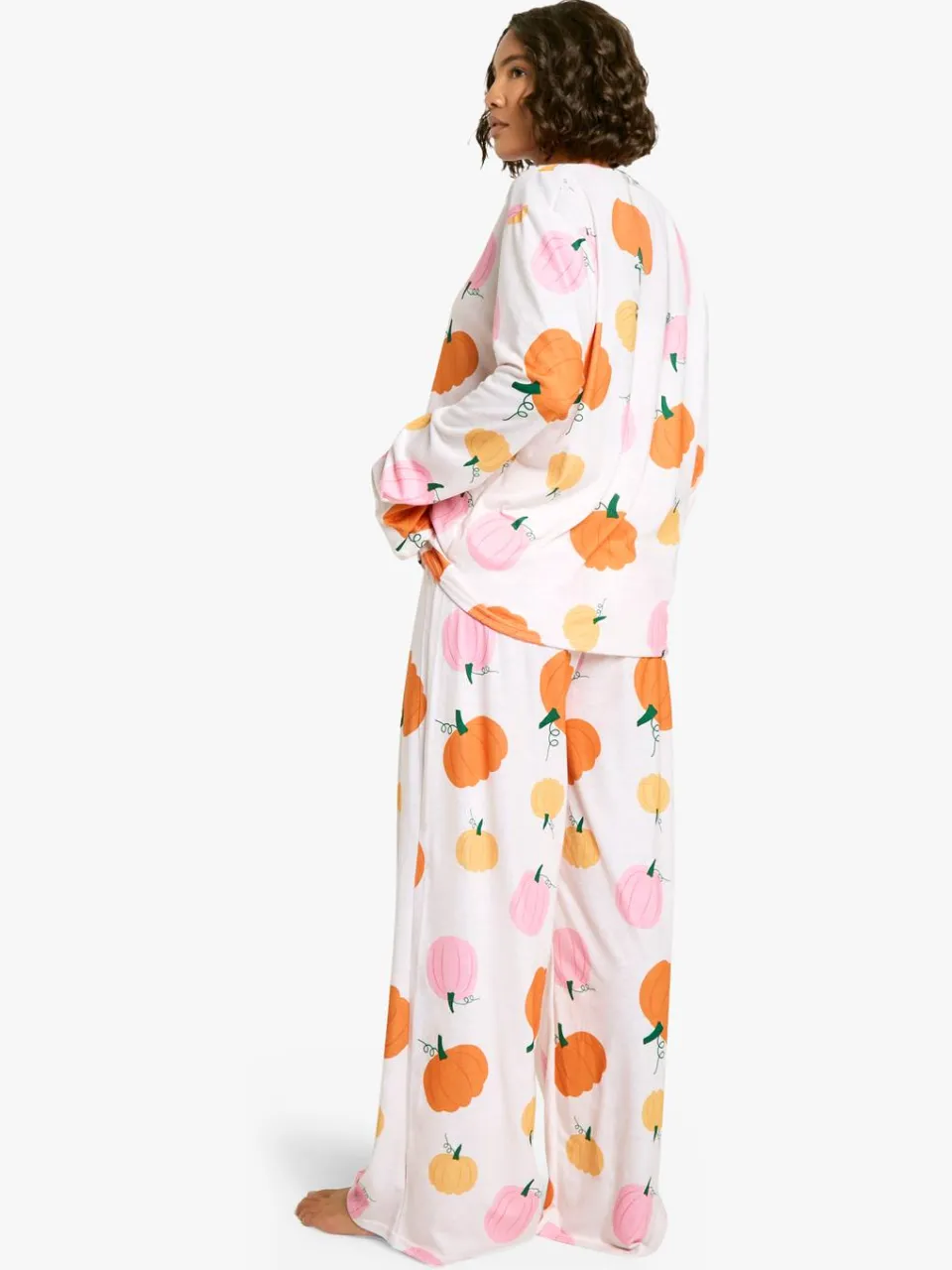 boohoo Dames Hoge Halloween Pompoenprint Lange Mouw Shirt & Broek Pyjama Set oranje, foto 2