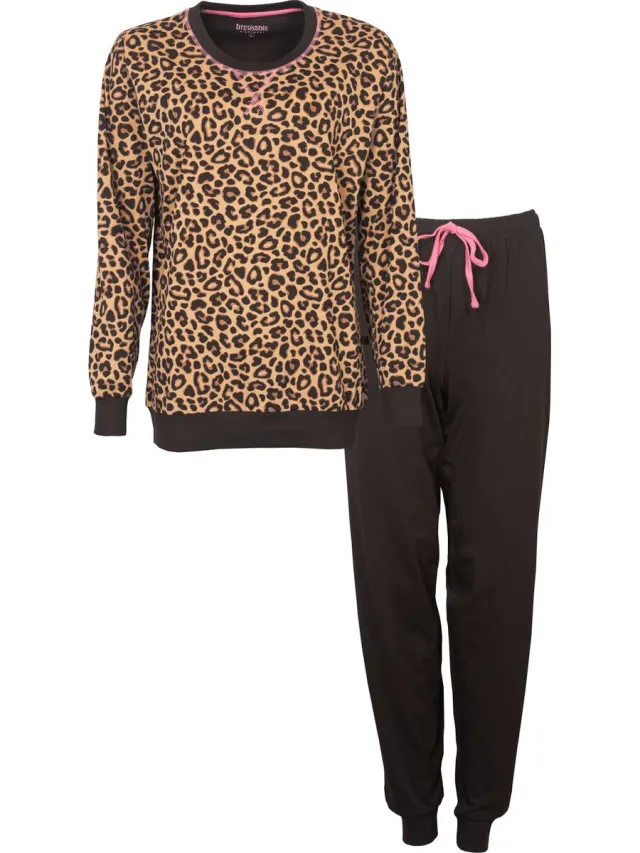 Irresistible Dames Pyjama - Katoen - Luipaardprint - Bruin