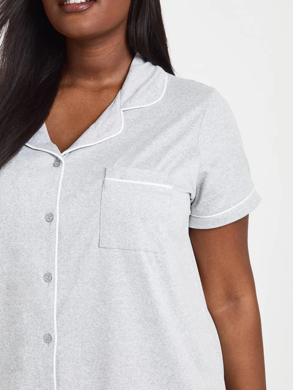 boohoo Dames Nachthemd Met Korte Mouwen En Contrasterende Biesdetails grijze mergel, foto 4