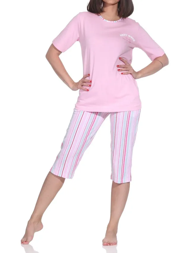 Normann dames capri pyjama met korte mouwen in elegante strepenlook – ook in grote maten rosa