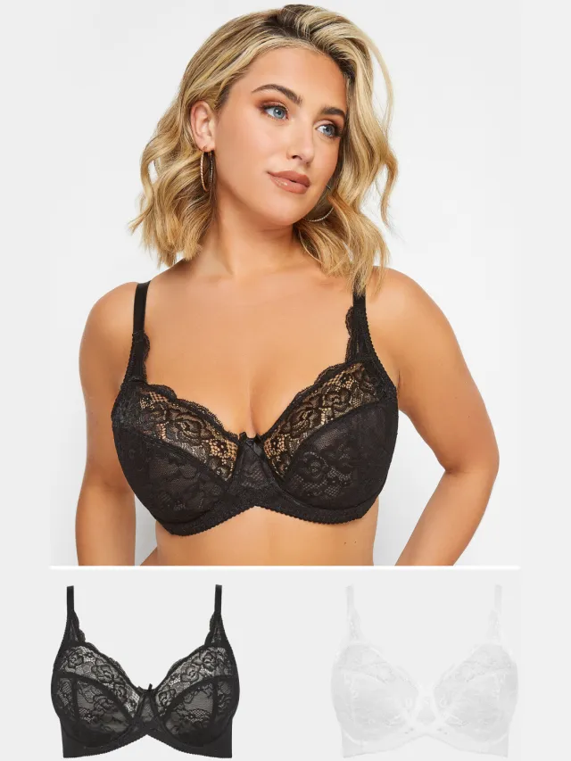 Yours 2 Pack Nietvoorgevormde Kanten Bh's Met Beugel In Wit/Zwartsize Black