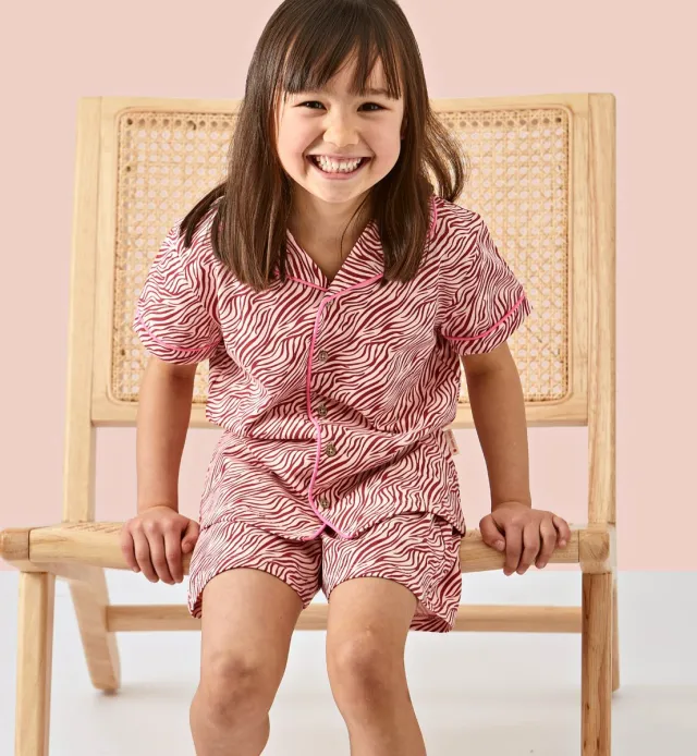 Little Label klassieke zomer pyjama - roze zebra - bio katoen - 16Y/170-176 blauw, wit