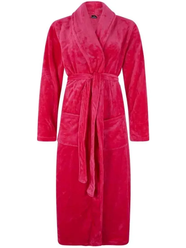 Badrock roze badjas XL/XXL - fleece badjas dames - sjaalkraag