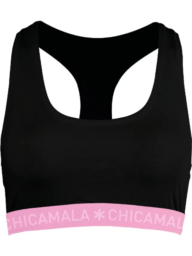 Muchachomalo Chicamala – Dames Racerback - BH zonder beugel – Dames Ondergoed – Lingerie - Sport BH – Kleding - 95% Katoen – Dames kleding Zwart