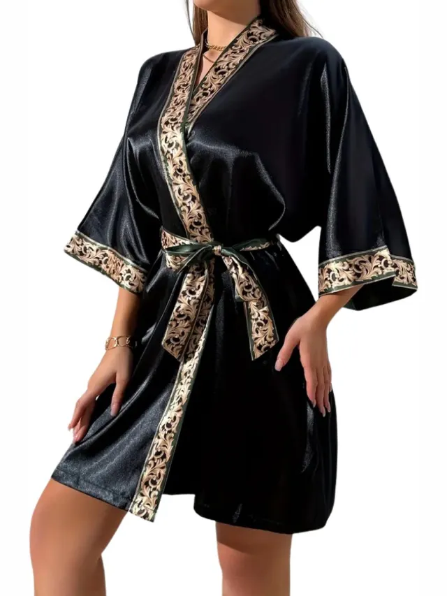 Nivard Badjas Dames - Kimono - Kamerjas - Ochtendjas - Pyama - Zwart