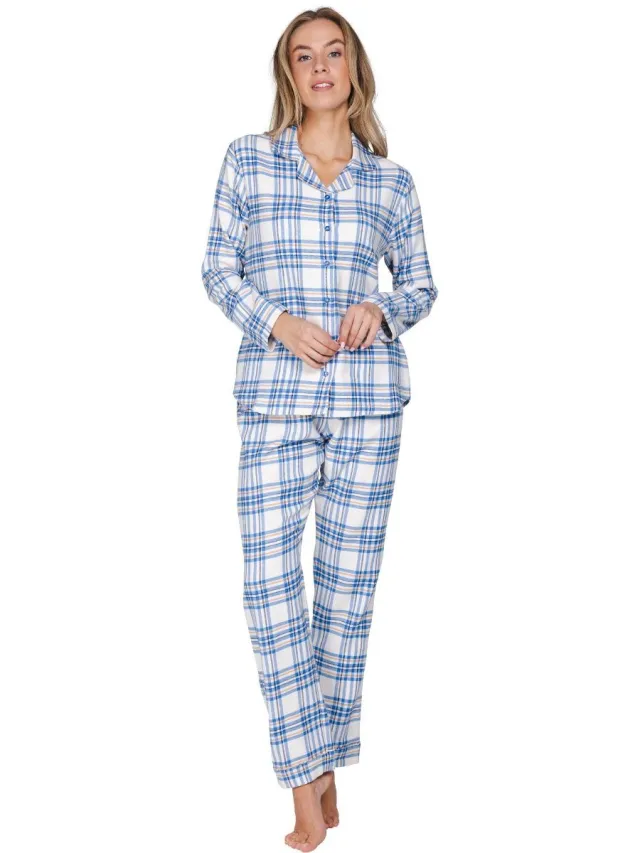 Rebelle MyRebelle - Checks - Pyjama - Doorknoop - Katoen Flanel - Ecru/Blauw - Geruit