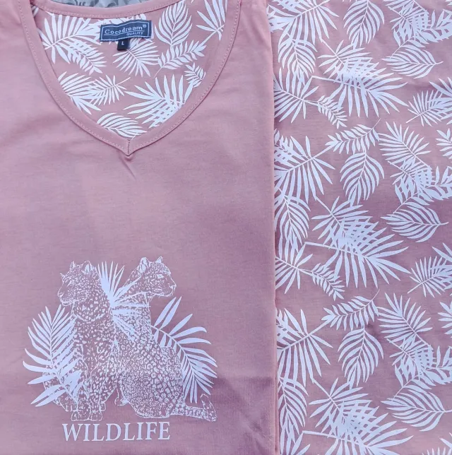 Cocodream Quality Cocodream dames set 3/4 broek - 100% katoen - Wildlife - roze Roze, wildlife