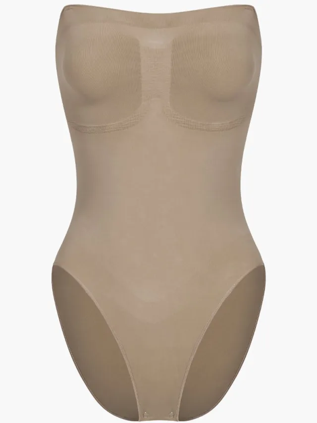 cfab Strapless corrigerende bodysuit met bijpassend slipje - Donkerbeige - Corrigerende Body - Naadlos - corrigerend ondergoed dames