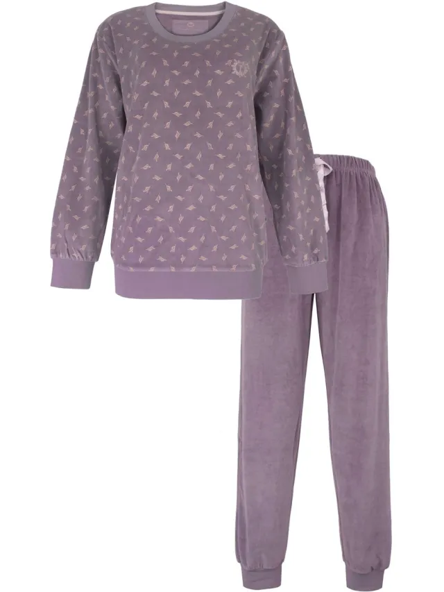 Tenderness Dames Pyjama - Velours - Lange Mouwen - Paars