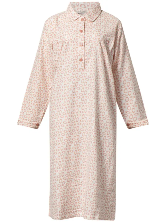 Lunatex klassiek dames nachthemd 643997 met doorknoop - flanel - pink egg