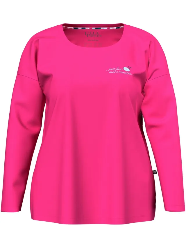 Ulla Popken Dames - Pyjamashirt Book Lover ronde hals lange mouwen - Roze - Maat 50+