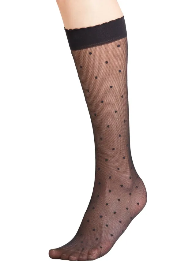 Falke Dot gedessineerd materiaal transparant 15 DEN kniekousen dames zwart-38 zwart 3009