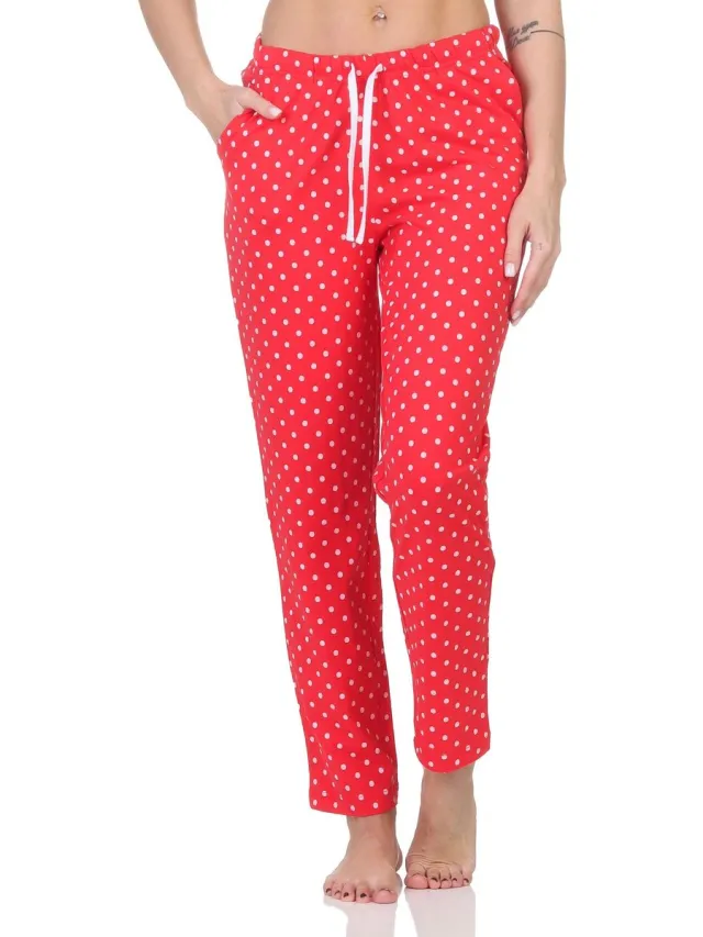 Normann Dames pyjamabroek lang mix & match in effen kleur - perfect te combineren punkte_pink