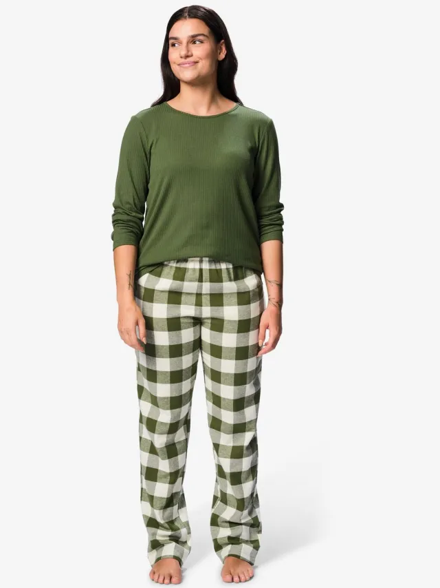 HEMA Damespyjama katoen flanel ruiten groen (groen)