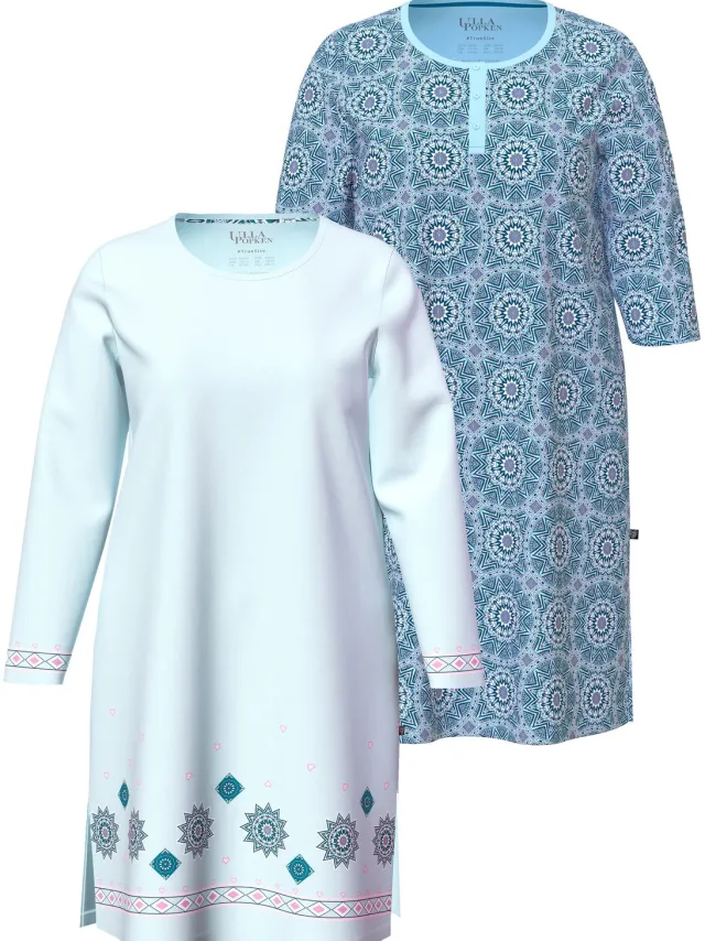 Ulla Popken Dames - Bigshirts set van 2 sneeuwvlokken ronde hals lange mouwen - Ijszeeblauw - Maat 42+