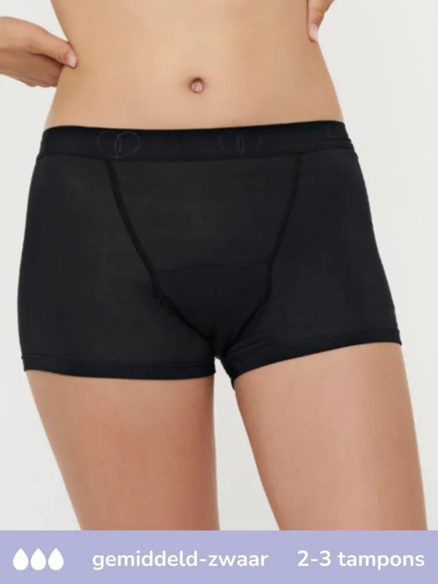 moodies period undies Moodies menstruatie ondergoed gem./zwaar - Bamboe Boyshort - maat 152/158 (XS) Zwart