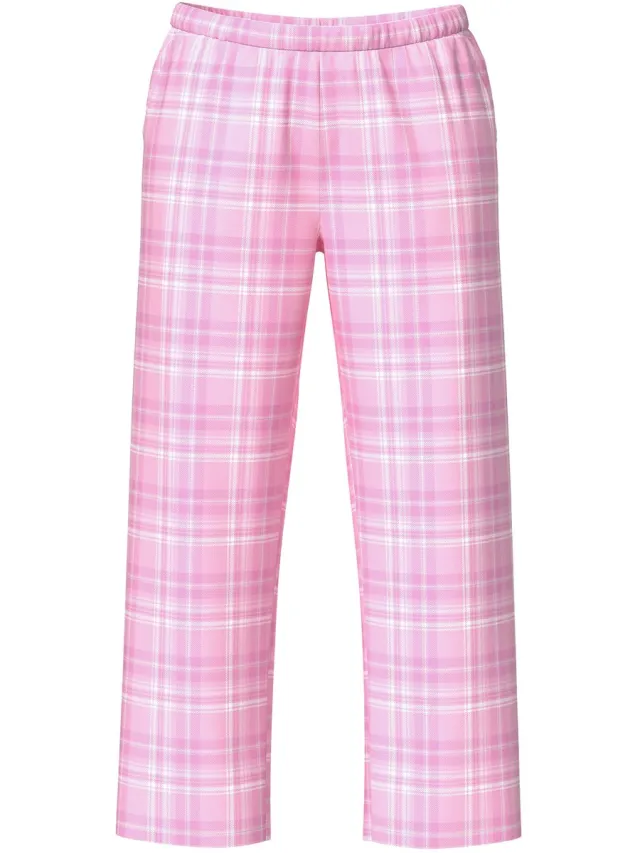 Ulla Popken Dames - Pyjamabroek ruitpatroon rechte pijpen - Roze - Maat 46+