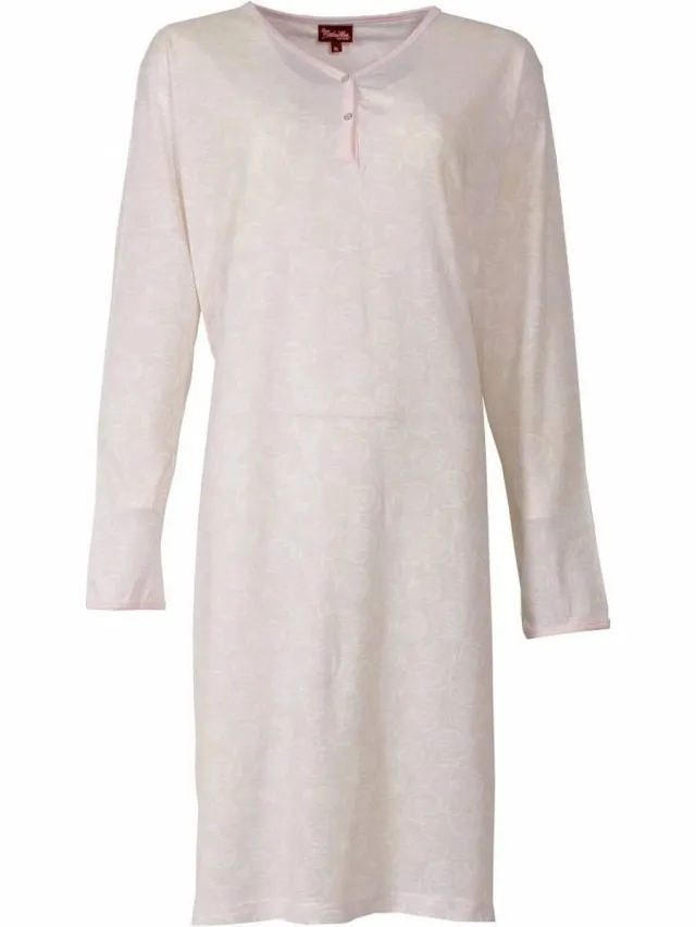 Medaillon Dames Nachthemd - Polo Sluiting - Licht Roze wit