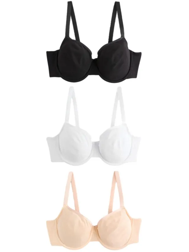 Next Dames - Set van 3 Ultimate Comfort DD+ balconettebeha's van een katoenmix zonder vullingen - Zwart Black/White/Pastel Rose Nude