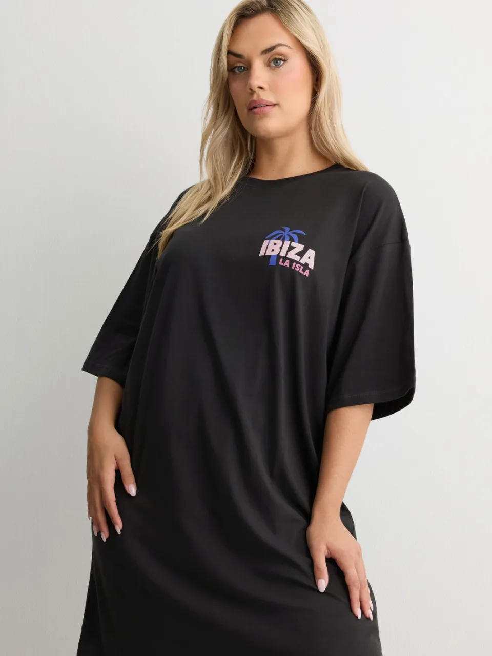 Yours Zwart 'Ibiza' Slaapshirt Nachthemd-64 Black