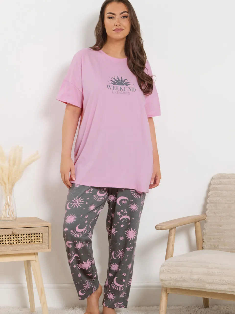 Yours Roze En Grijze 'Weekend Dreaming' Pyjamaset-52, foto 2
