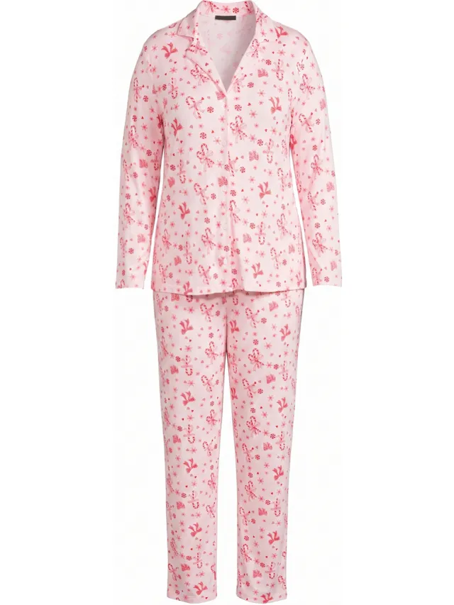 Trendyol TRENDYOLMİLLA Dames 2-pack Roze Kerst- Lang, Regular fit Pyjama- Sets