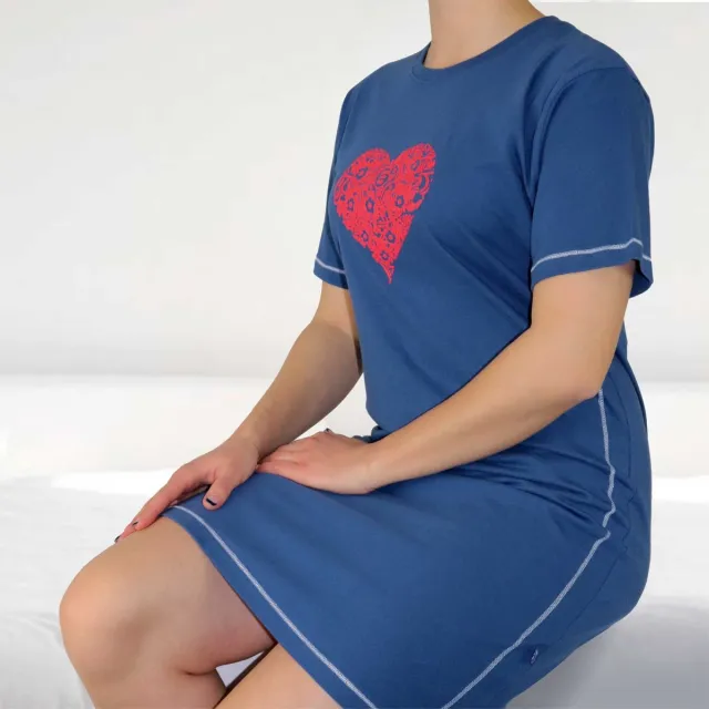 Irresistible Dames Nachthemd - Hart Print - Korte Mouwen - Blauw