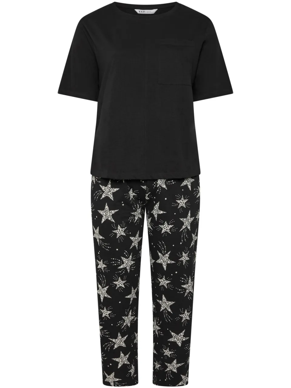 Yours Curve Pyjama Met Ster En Wijde Pijpen In Zwart-42, foto 3