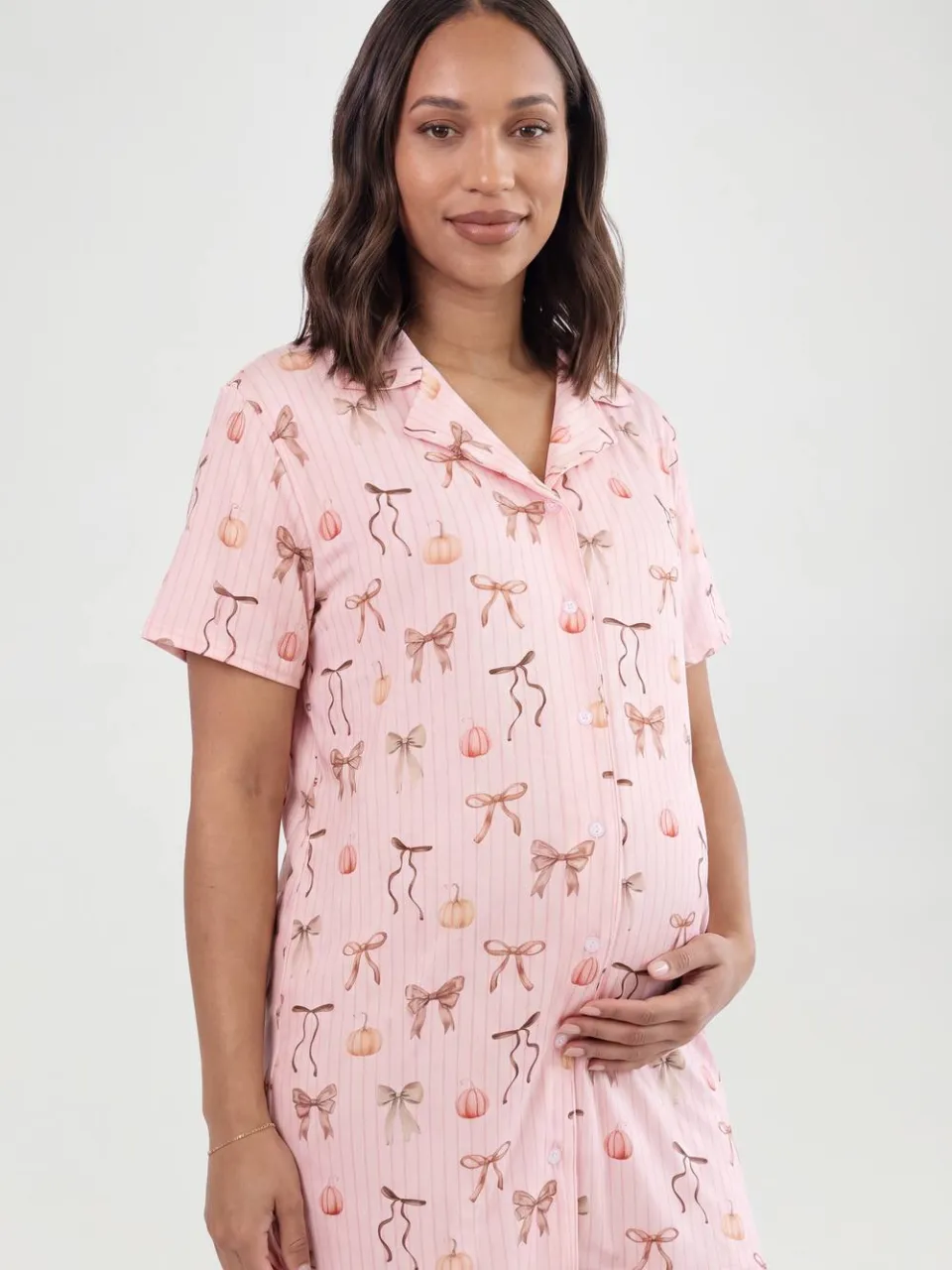 boohoo Dames Zwangerschaps Nachthemd Met Pompoen En Strik Print roze, foto 4