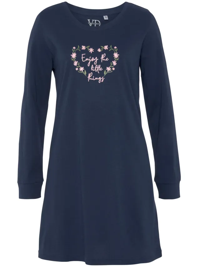 nachthemd blauw blauw, roze gedessineerd