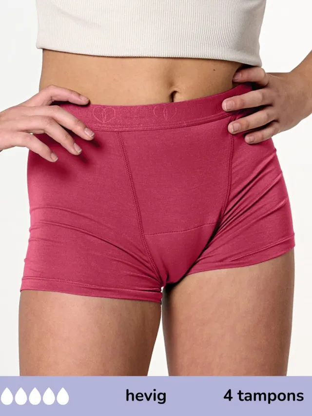 moodies period undies Moodies menstruatie ondergoed hevig - Bamboe Boyshort - maat 164/170 (S) Ruby Roze