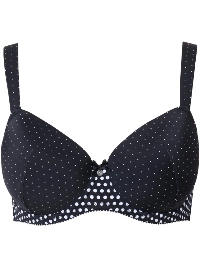 Ulla Popken Dames - Beugelbeha stippen zachte cups - Zwart