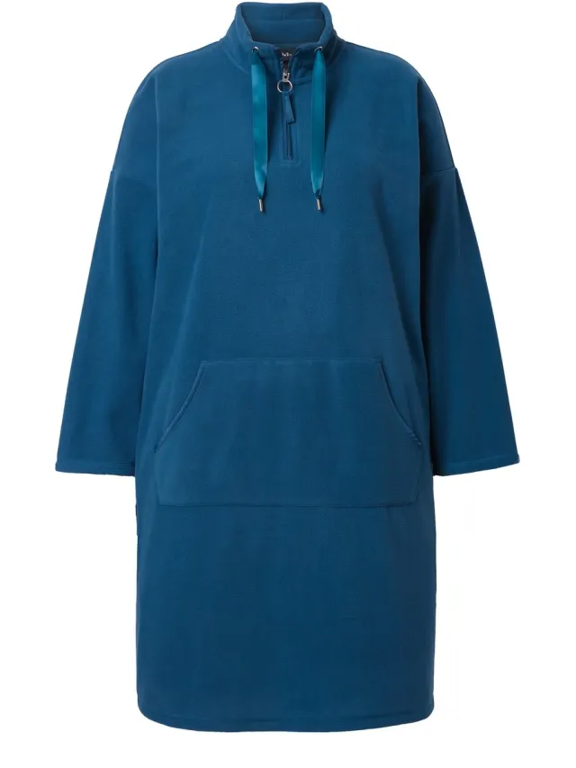 Ulla Popken Dames - Loungewear-fleece jurk opstaande kraag lange mouwen - Petrol - Maat 46+