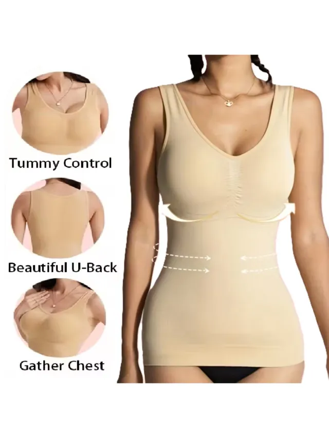 Cheaperito Dames Shapewear Top met Buikcontrole – Naadloze Corrigerende Tanktop – Beige – Maat M – Tummy Control & Houdingscorrectie – Comfortabele Stretch Shaper