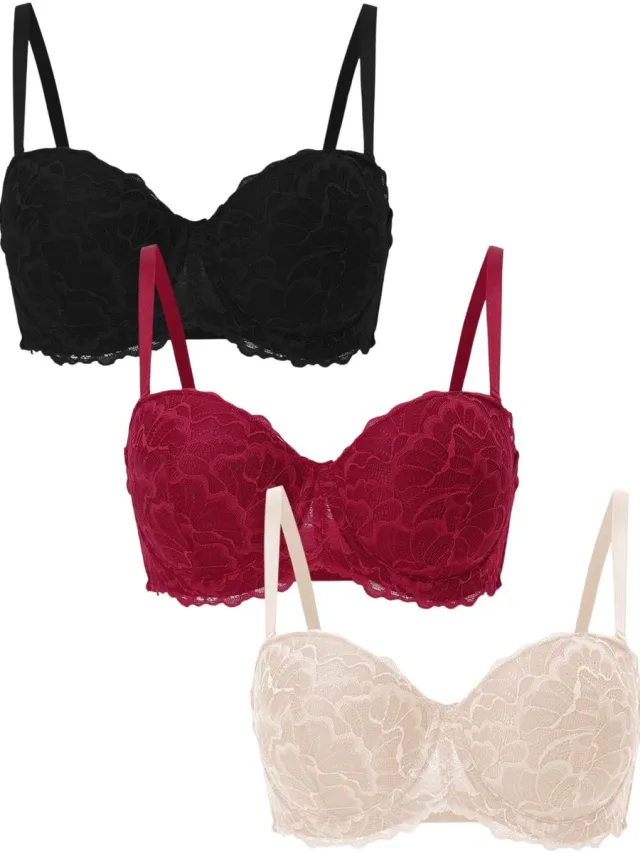 Currero BH Zonder Beugel - Strapless - Zonder Bandjes - Met Voorsluiting - Push-up Bh's - Comfort Beha - Comfortabel - Grote Sluiting - Zwart + Abrikoos + Rood - Cupmaat