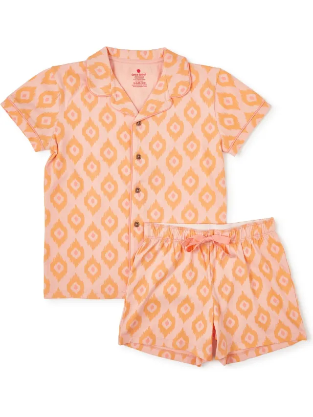 Little Label klassieke zomer pyjama - roze oranje - bio katoen - 12Y/146-152 roze, oranje