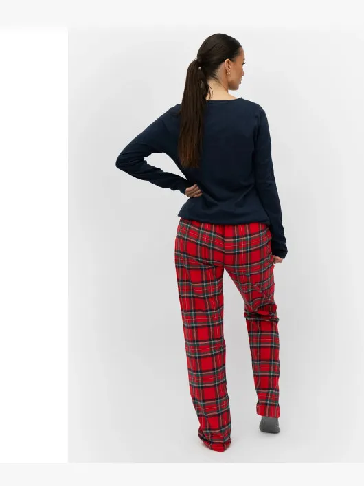 By Louise Dames pyjama set met flanellen pyjamabroek donker Blauw
