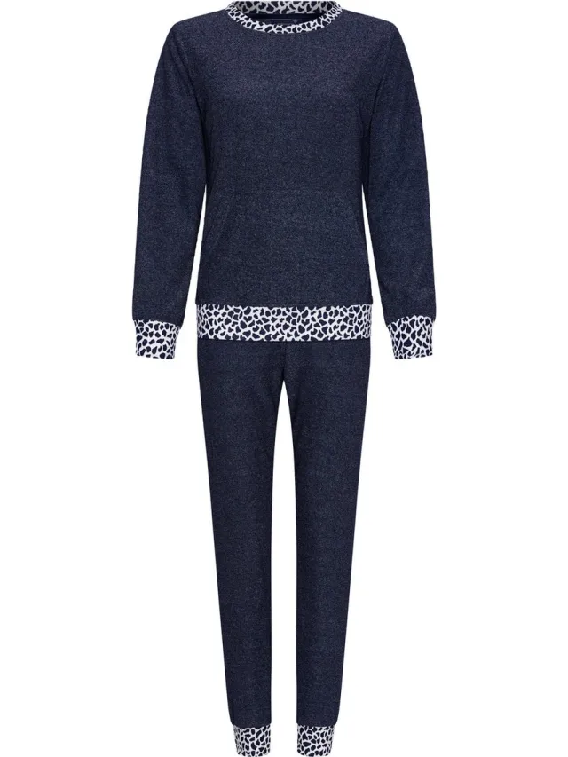 Rebelle badstof pyjama dames lange mouw - Navy - 48 - Blauw