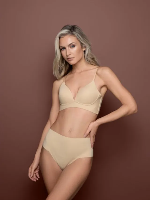 Bye Bra Bye BH met taillecontrole, middelhoge taille en string, beige