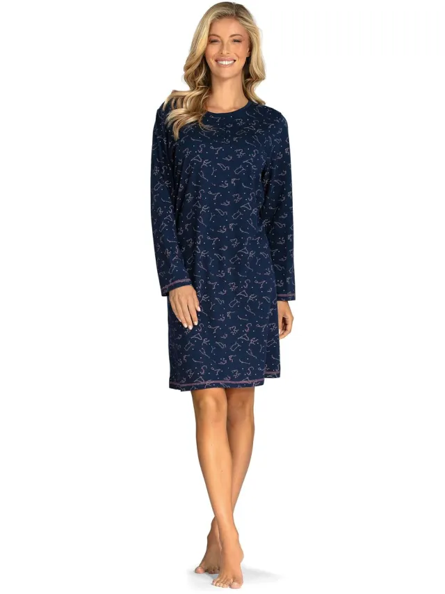 Comtessa Nachthemd 'Fly me to the Moon' - Dames Nachtmode - Lange Mouw - Donker Blauw