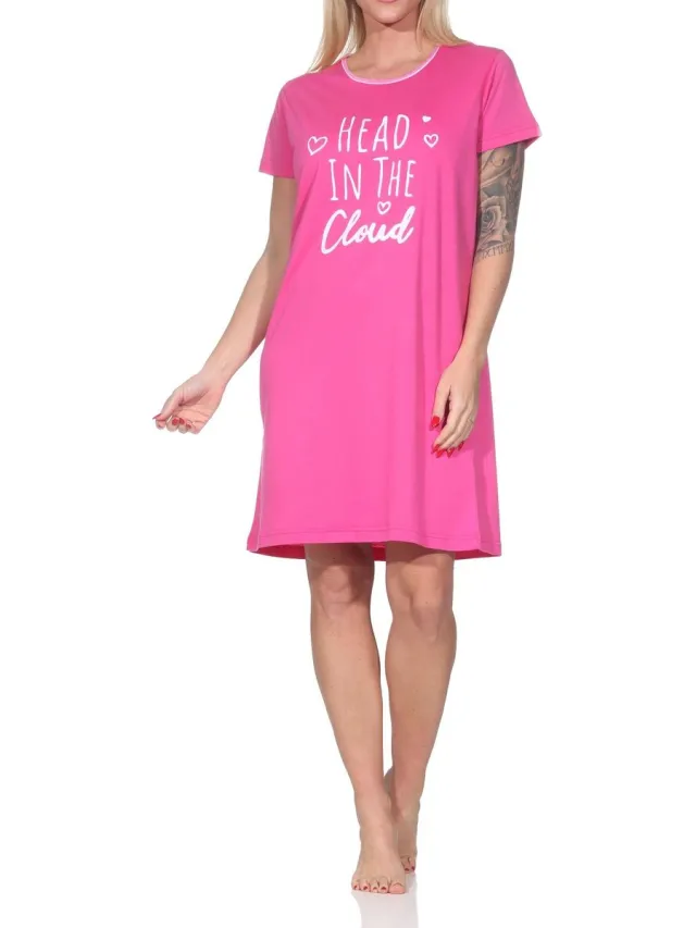 Normann dames nachthemd met korte mouwen en print op de voorkant pink