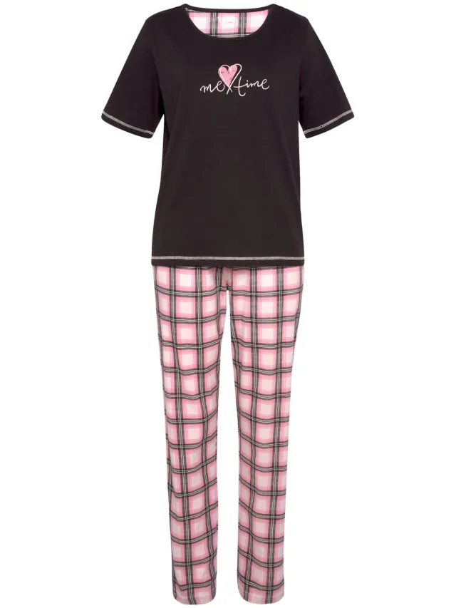 Pyjama zwart, zwart/wit geruit, roze, roze/zwart geruit
