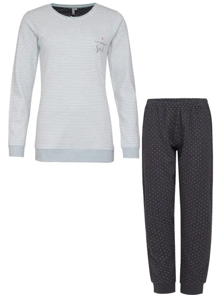 By Louise Dames pyjama set lang interlock gestreept mint / antraciet Groen